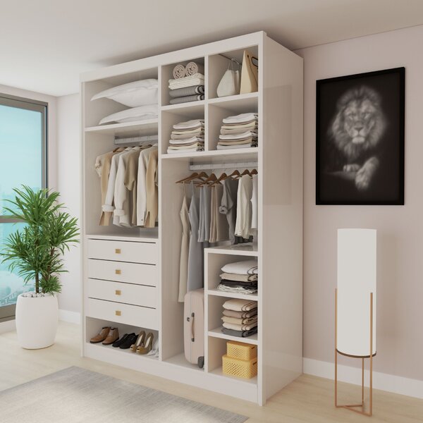 Closet Casal Sem Portas 4 Gavetas Eloá 100% Mdf Branco  Branco