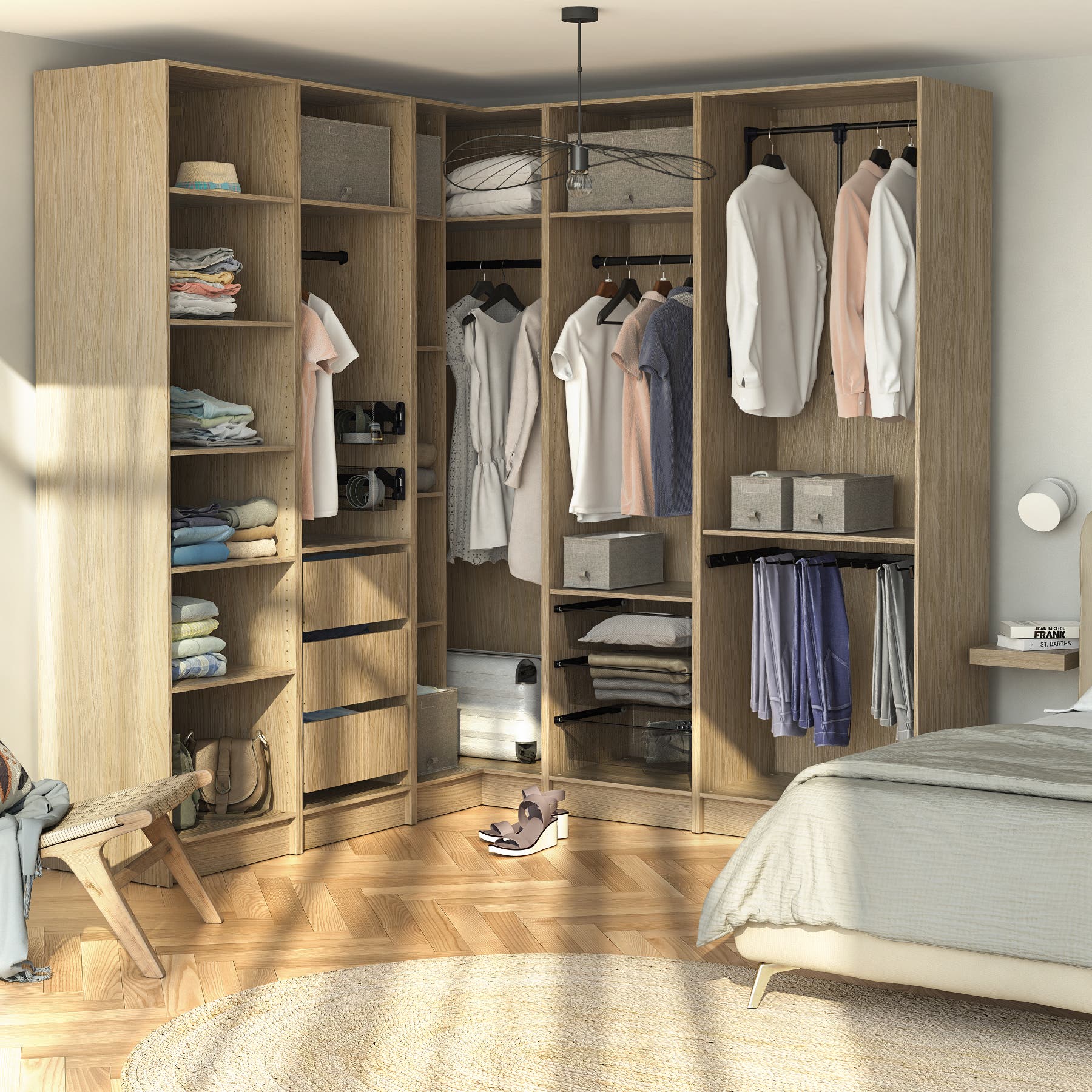 Closet de Canto sem Porta 6 Módulos com 8 Gavetas Prateleiras MDP