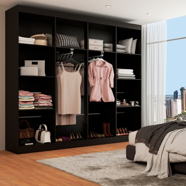 Closet Ele E Ela 8 Prateleiras Malbec Preto Fosco - Panorama
