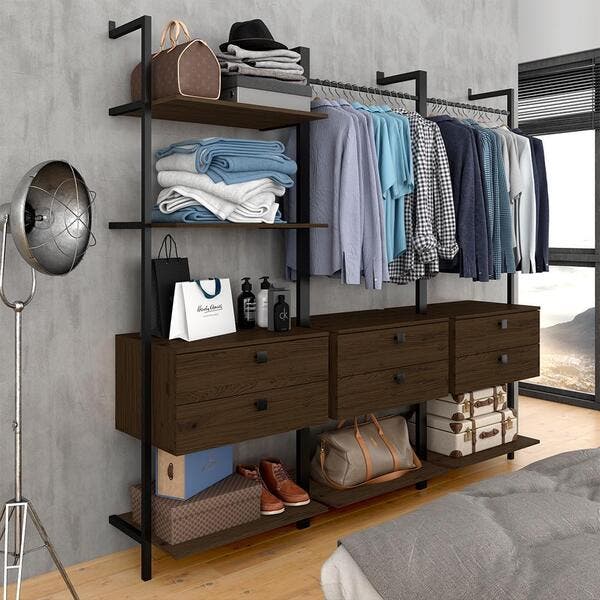Closet Estilo Industrial Siena 6 Gav Preto/imbuia - Móveis Arapongas ...