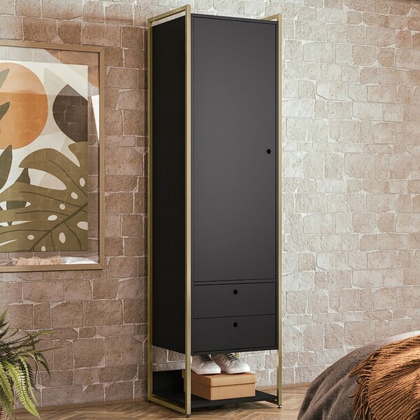 Closet Industrial 1 Porta 2 Gavetas Preto 17321 - Olivar Móve