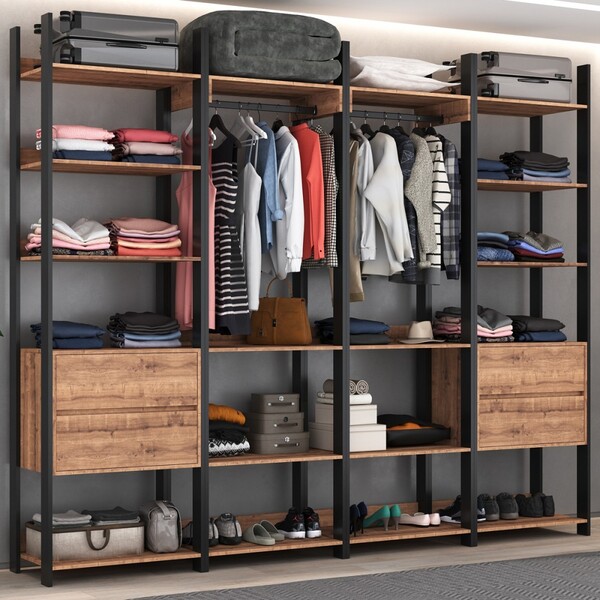 Closet Industrial 4 Gavetas 16 Prateleiras Preto/solanum - Fo
