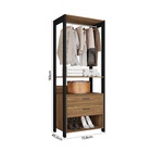 Closet Aberto 2 Gavetas 1,83mx72,8x45,2cm MDP Mel e Preto com Puxador Preto Sky Caemmun