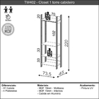 Closet Modulado 1 Cabideiro 4 Prateleiras 73 5cm Tw402 Pradel
