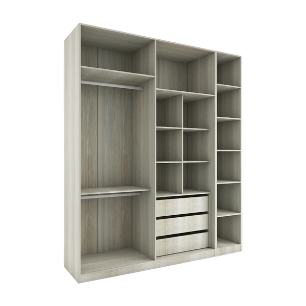 Closet Modulado Aberto Completo com Cabideiro Gaveteiro e Nicho Legno Crema 236x200x54,5cm Prime Luciane