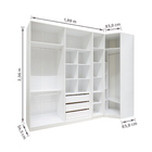 Closet Modulado Aberto de Canto com Cabideiro Gaveteiro e Nicho Branco 236x276x54,5 cm Prime Luciane