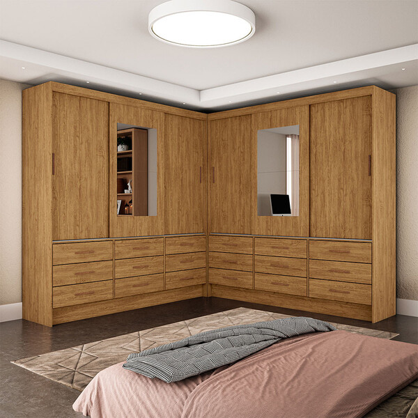 Closet Sevilha 6 Portas Casal Duplo Com Espelho 18 Gavetas Ca