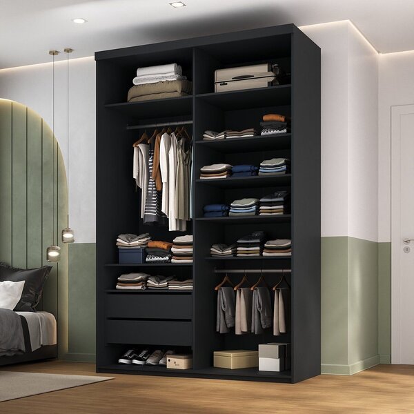Closet Solteiro 100% Mdf 139,5cm 2 Gavetas Moutier Preto