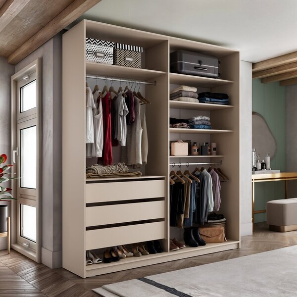 Closet Solteiro 100% Mdf Bp 159,5cm 3 Gavetas Monreale Bege