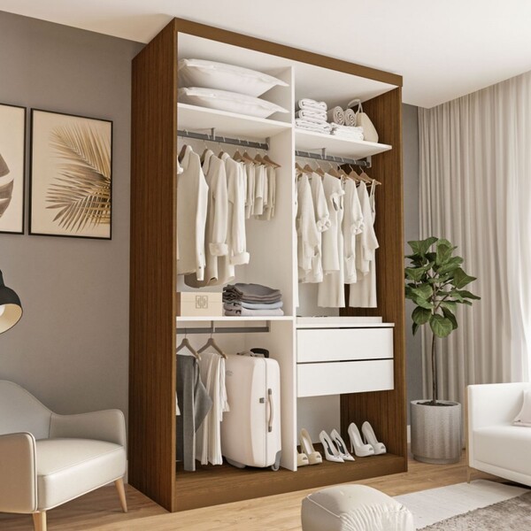 Closet Solteiro Júlia 2 Gavetas Freijó/branco - Minastex