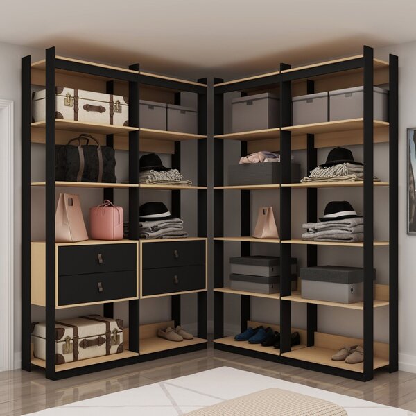 Closet Wood Preto Organização Elegante Com Módulo Prateleira