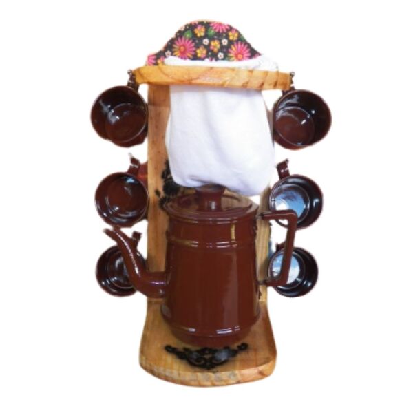 Coador, Bule E Canecas 120ml Marrom Decoração Cantinho Do Café