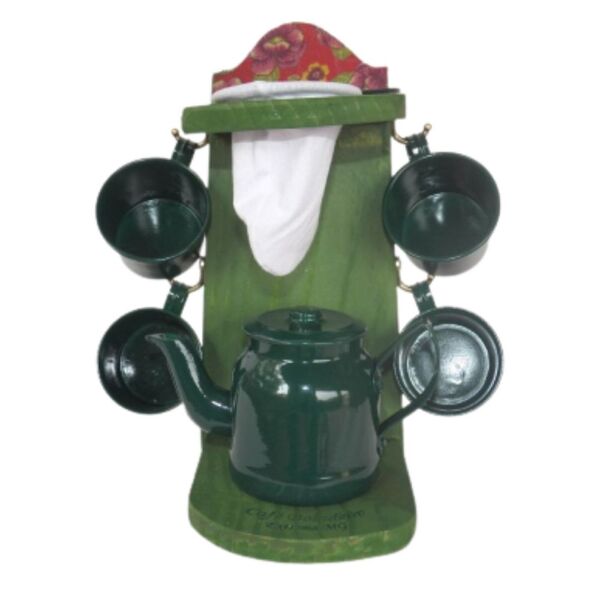 Coador, Bule E Canecas 120ml Verde Decoração Cantinho Do Café