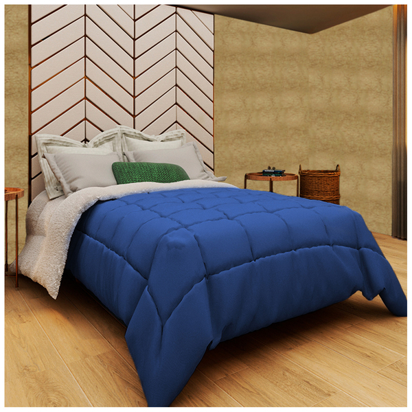 Coberdrom 2 Em 1 Sherpa Casal Queen Casen Dupla Face Azul_roy