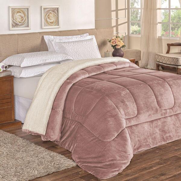 Coberdrom Casal King E Manta 1 Peça Rosê