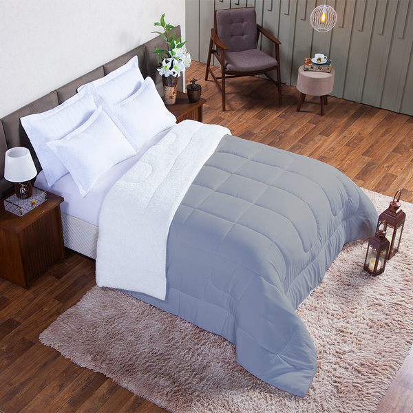 Coberdrom Casal Micropercal Felpudo Cinza 2,40x2,20m Casa Dona