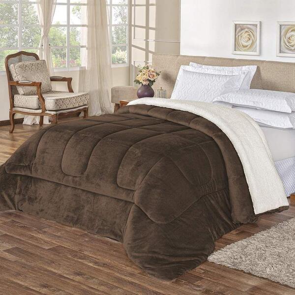 Coberdrom Casal Noruega Sherpa + Manta Flannel 1pç - Marrom