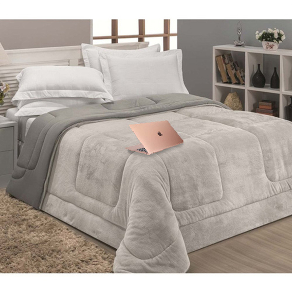 Coberdrom Casal Queen Edredom Felpudo Dupla Face Cotex Cinza