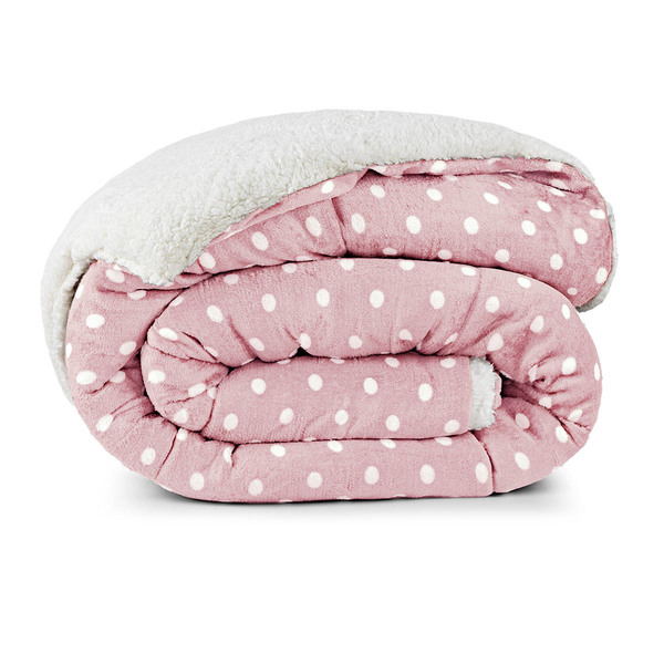 Coberdrom Cobertor Meggy Poá Solteiro Sherpa Manta Flannel Bo