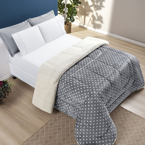 Coberdrom Cobertor Meggy Poá Solteiro Sherpa Manta Flannel Bo