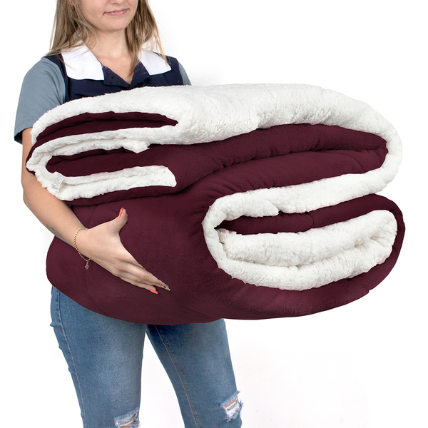 Coberdrom Cobertor Queen Vinho Dupla Face + Jogo De Cama 400