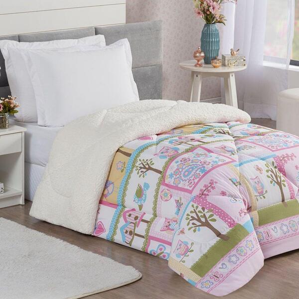 Coberdrom Coruja Doly Solteiro Infantil Sherpa Toque Lã De Ca