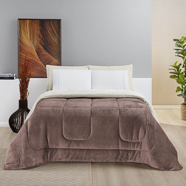 Coberdrom Diamond Casal King Sherpa Com Manta Flannel 01 Peça