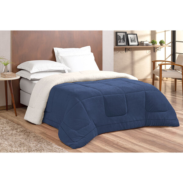 Coberdrom Dupla Face Queen Azul Marinho Sherpa / Soft 2,50m X