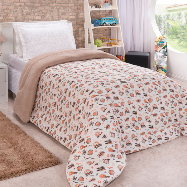 Coberdrom Edredom Avião Solteiro Dupla Face Malha Manta Soft