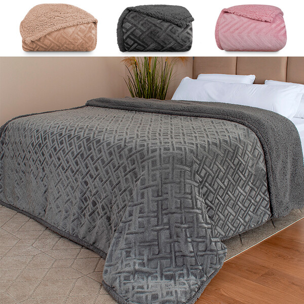 Coberdrom Edredom Manta King Aveludado Com Sherpa Soft Dupla