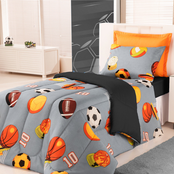 Coberdrom Edredom Solteiro Alegria Dupla Face Futebol- Cáqui