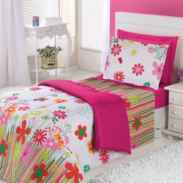 Coberdrom Edredom Solteiro Alegria Dupla Face Gardem - Pink -