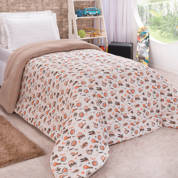 Coberdrom Fantasy Avião Solteiro Dupla Face Manta Soft Com Ma