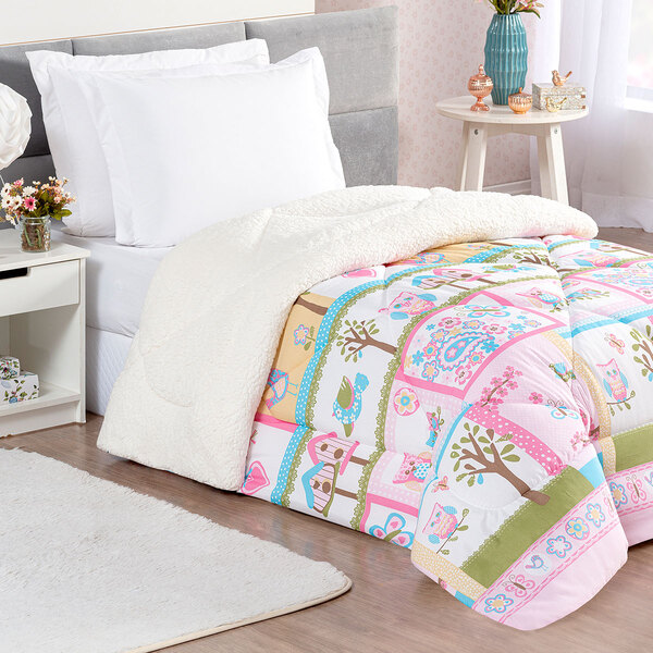 Coberdrom Infantil Pele De Carneiro Sherpa Rosa Colorido Meni
