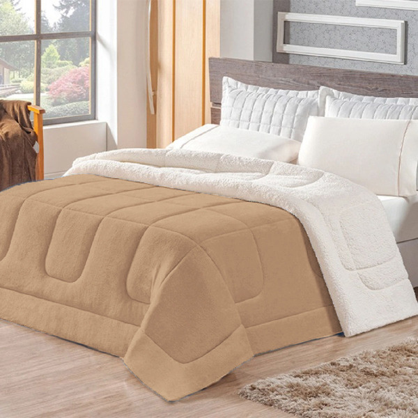 Coberdrom Manta Sherpa Edredom Queen Dupla Face Casen Bege
