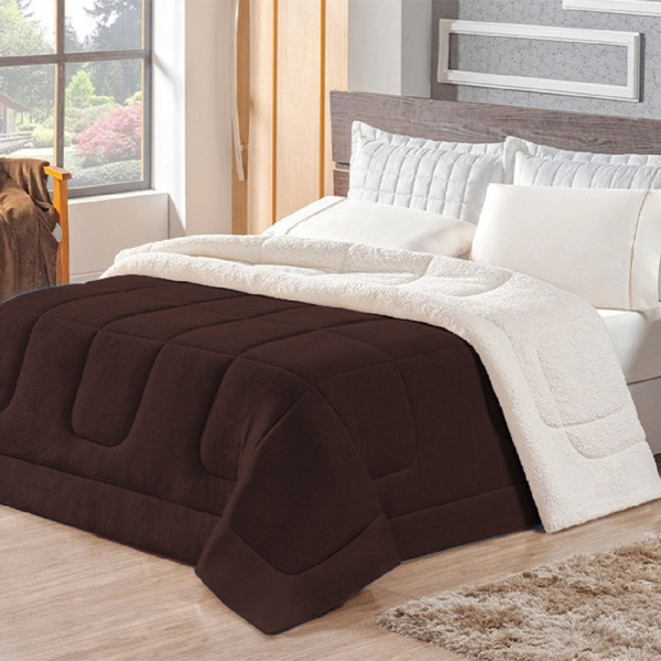 Coberdrom Manta Sherpa Edredom Queen Dupla Face Casen Tabaco