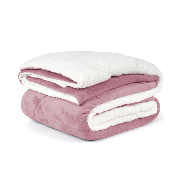 Coberdrom Pele Carneiro Cobertor Queen Size Rosê Dupla Face