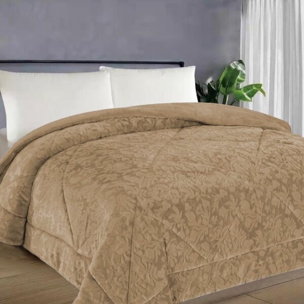 Coberdrom Plush Dupla Face 100% Poliéster  Bege Escuro - Queen