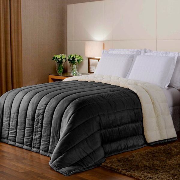 Coberdrom Sherpa 2 em 1 Noites Quentinhas Casal Queen Preto C