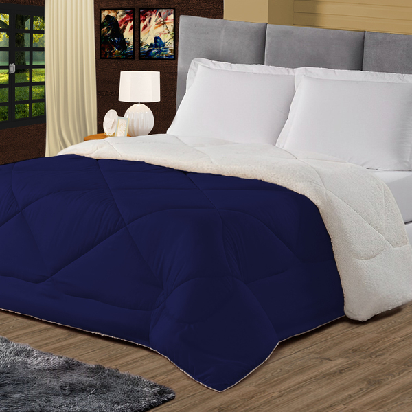 Coberdrom Sherpa 2 Em 1 Solteiro Dupla Face Azul Marinho Casen