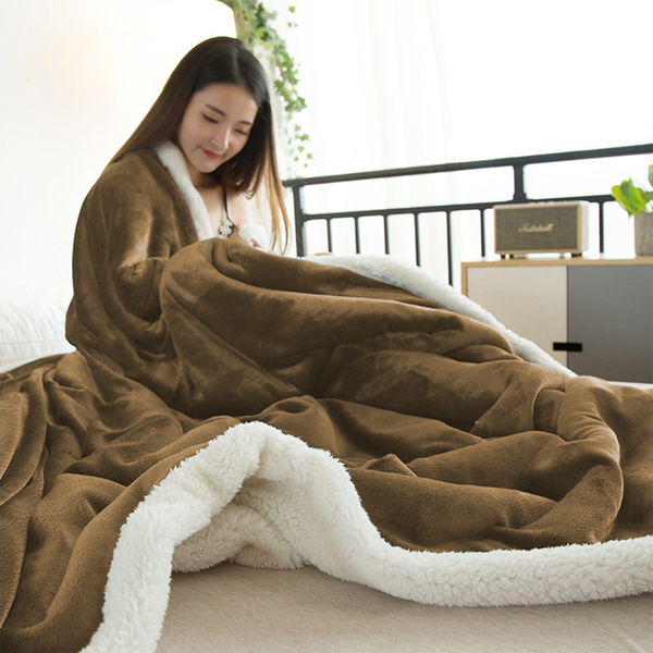 Coberdrom Sherpa Cobertor Queen Dupla Face Casal Bege Casen