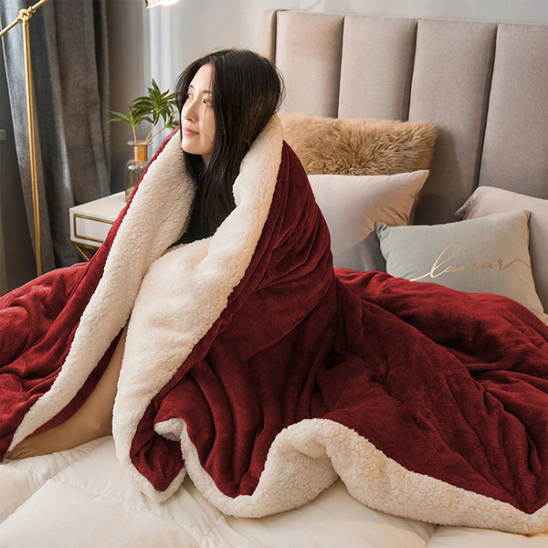 Coberdrom Sherpa Edredom Queen Dupla Face Casal Vermelho Casen