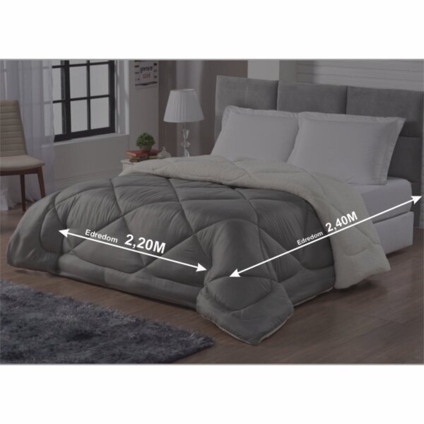 Coberdrom Sherpa Queen Tipo Lã De Carneiro Cinza E Palha Dupl