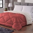 Coberdrom Sherpa Queen Tipo Lã De Carneiro Rosê E Palha Dupla