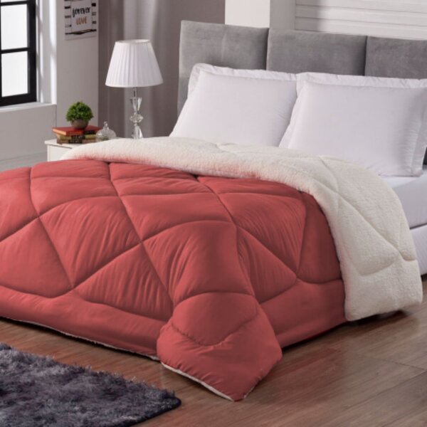 Coberdrom Sherpa Queen Tipo Lã De Carneiro Rosê E Palha Dupla