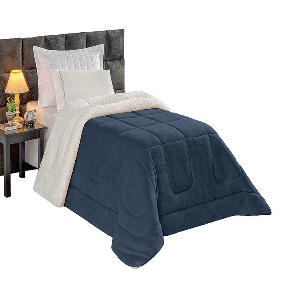 Coberdrom Soft Sherpa Solteiro 2,40m X 1,70m Marinho