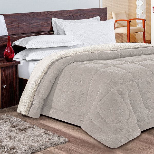 Coberdrom Solteiro Cinza Dupla Face Lã De Carneiro 2,40m X 1,