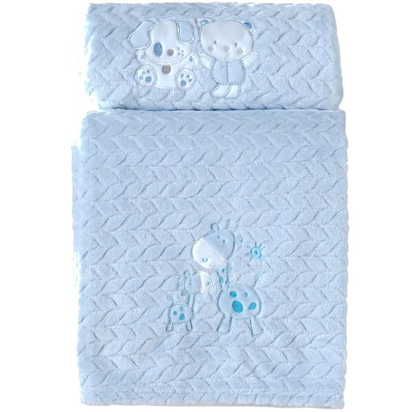Cobertor Bebê Fluffy 110x90 Com Aplique Bordado Blue