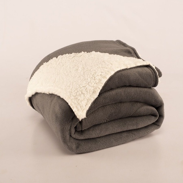 Cobertor Canada Queen Sherpa E Mantinha Cinza