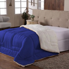 Cobertor Casal Queen Dupla Face 2 Em 1 Com Sherpa Azul Cotex